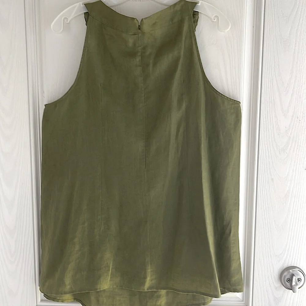 Lily Stanhope Olive Green Linen Tunic w/Beaded Collar, Large - Picture 4 of 4